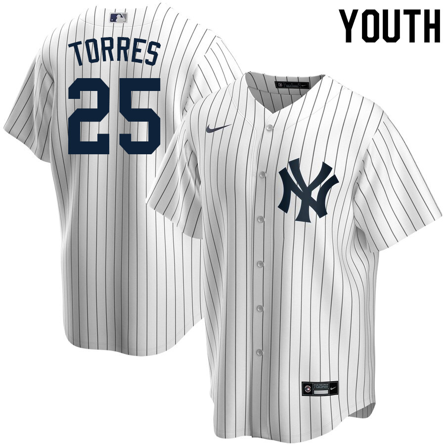 2020 Nike Youth #25 Gleyber Torres New York Yankees Baseball Jerseys Sale-White